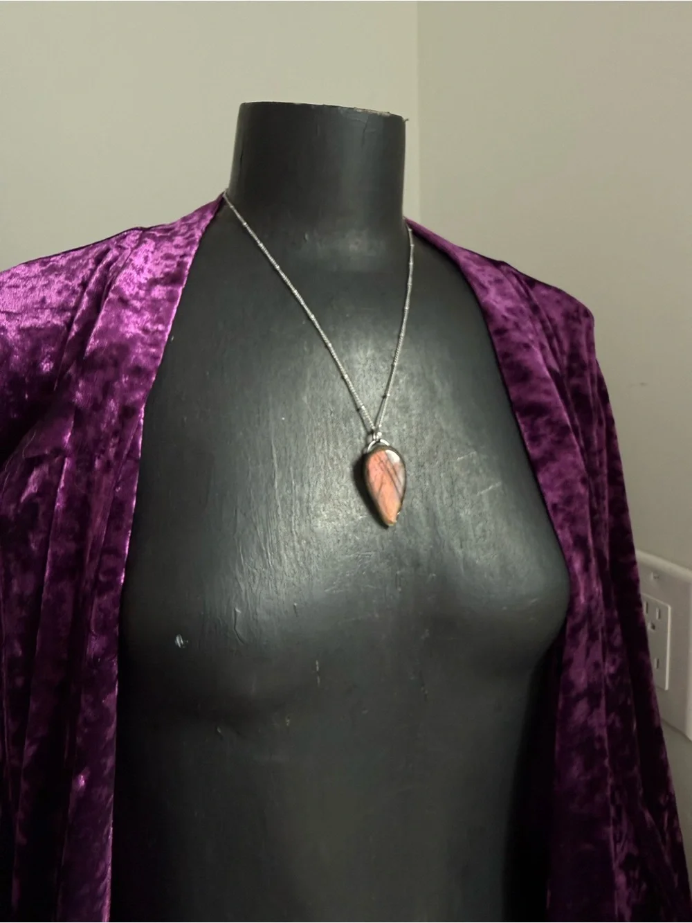 Labradorite Teardrop Pendant Necklace - Rose Flash natural  crystal jewelry